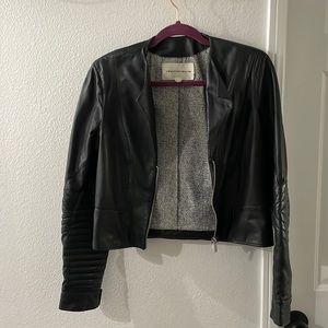 Black leather cropped Moto jacket